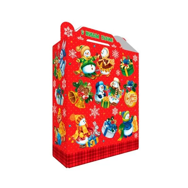 Новогодние подарки в картонной упаковке Подарок Стиль "Паттерн снеговики" цвет красный