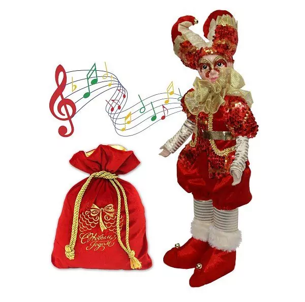 Новогодние подарки с мягконабивными игрушками из текстиля Подарок Лицедей красный