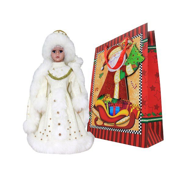 Новогодние подарки с мягконабивными игрушками из текстиля СНЕГУРОЧКА                               (цвет белый с золотом)