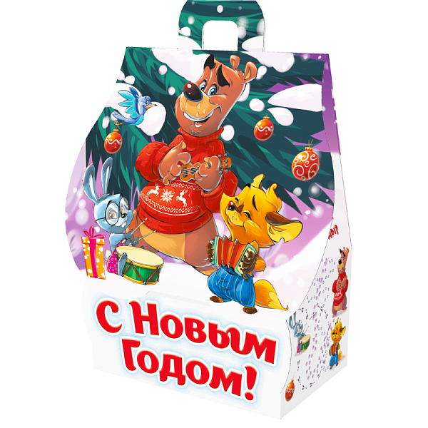 Новогодние подарки в картонной упаковке Подарок Домик "Под елкой"  с анимацией и  игрой 