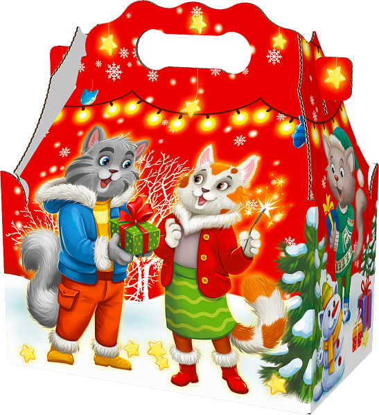 Новогодние подарки в картонной упаковке Подарок Ларец простой  "Дружная семейка"  с анимацией 