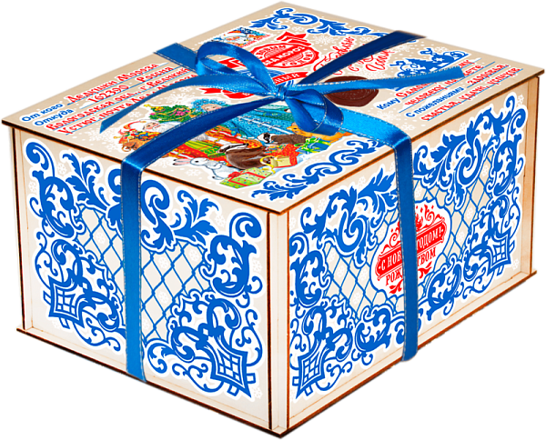 Купить премиум упаковку для подарков Посылка от Деда Мороза СТИКЕР синяя