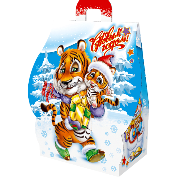 Новогодние подарки в картонной упаковке Подарок Домик "Тигриная  история" с  анимацией  