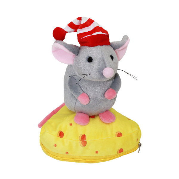 Новогодние подарки с мягконабивными игрушками из текстиля Подарок Мышка на сыре