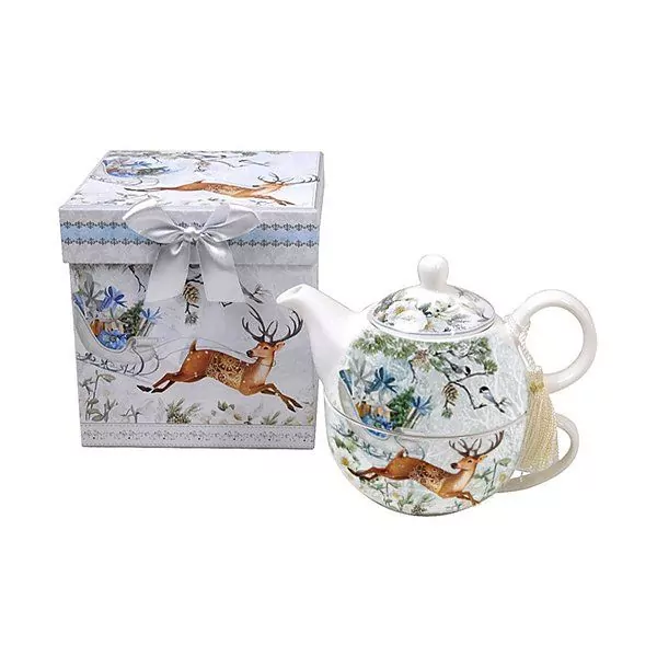 Подарочная посуда Чайная чашка с чайником "Лесной олень" в подарочной коробке