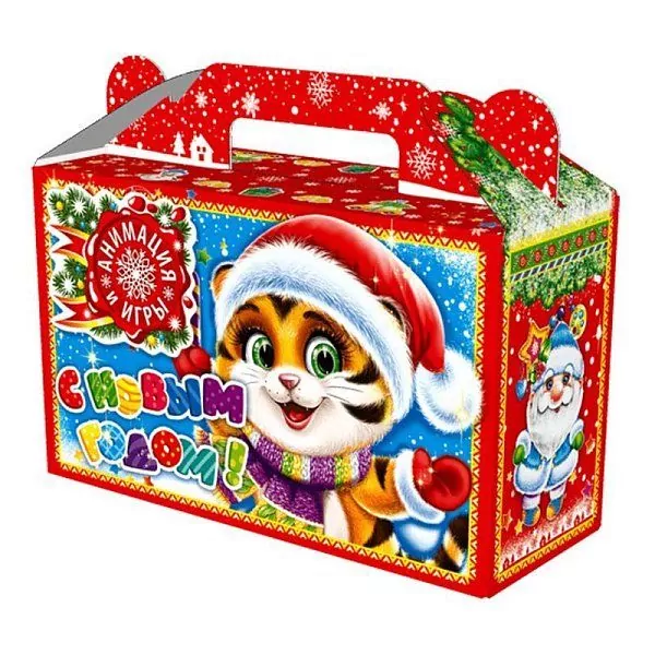 Новогодние подарки в картонной упаковке Подарочек малый  "Радость" с  анимацией  