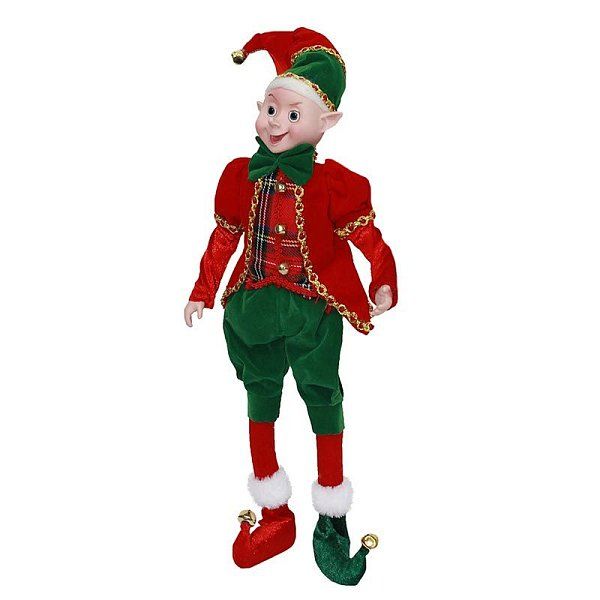 Купить мягкие игрушки для новогоднего подарка ЭЛЬФ в красно-зеленом костюме (гибкие ножки)