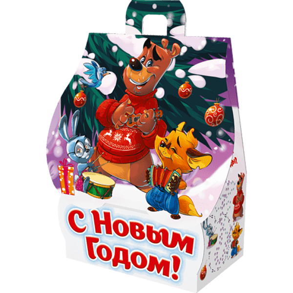 Картонная упаковка для подарков Упаковка Домик "Под елкой" с  анимацией и игрой  