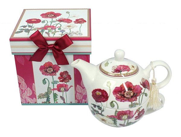 Купить подарки к любому празднику Чайник с чашкой КОЛЛЕКЦИЯ "МАКИ" в подарочной коробке    