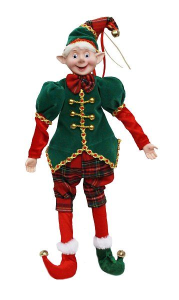 Купить мягкие игрушки для новогоднего подарка ЭЛЬФ в красно-зеленом костюме (гибкие ножки)