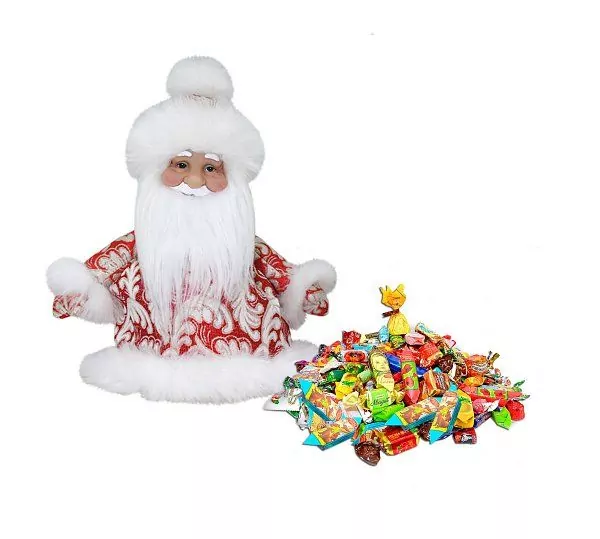 Новогодние подарки с мягконабивными игрушками из текстиля Подарок Дед Мороз в красной шубе мини