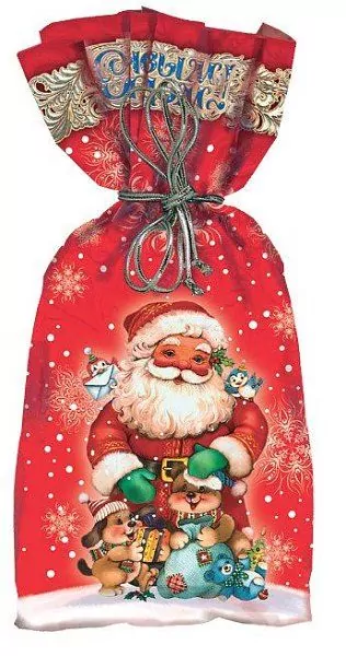 Новогодние пакеты Упаковка Пакет "Дедушка Мороз красный металлизированный"