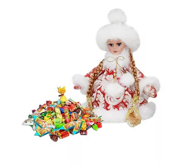 Новогодние подарки с мягконабивными игрушками из текстиля Подарок СНЕГУРОЧКА в мини формате