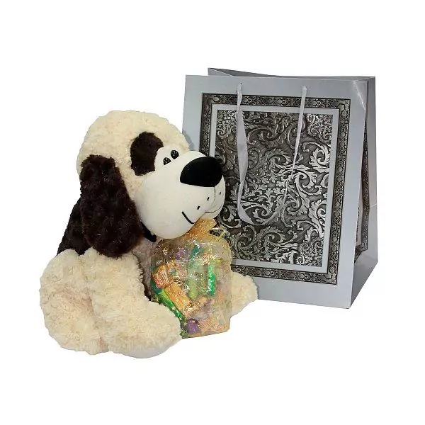 Новогодние подарки с мягконабивными игрушками из текстиля Подарок Игрушка собака Грэй