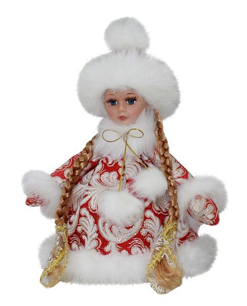 Новогодние подарки с мягконабивными игрушками из текстиля Подарок Снегурочка мини в красном наряде
