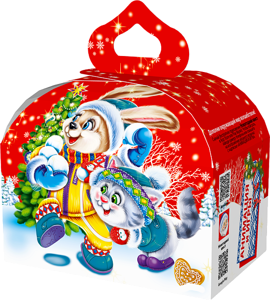 Новогодние подарки в картонной упаковке Подарок Сундучок "Снежки" с анимацией в картонной коробке
