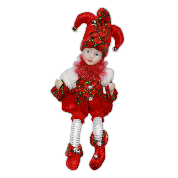 Купить мягкие игрушки для новогоднего подарка АРЛЕКИН (гибкие  ножки)  красный/зеленый