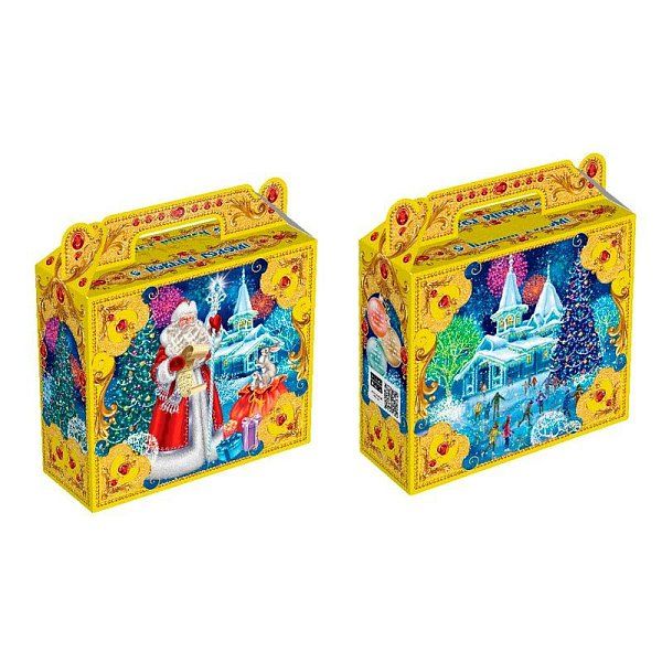 Новогодние подарки в картонной упаковке Чемоданчик малый "Резиденция Деда Мороза" с оживающим муз. фейерверком и Поздравлением от Деда Мороза
