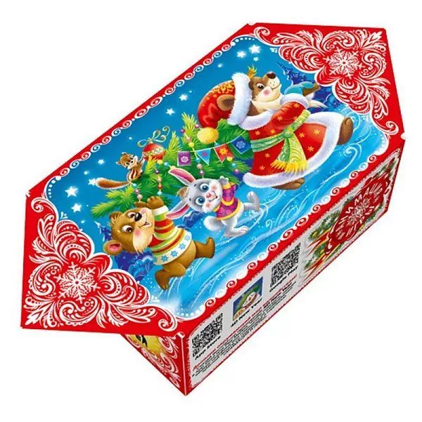 Новогодние подарки в картонной упаковке Подарок Конфета малая  "Праздничная елка"  с анимацией и  игрой 
